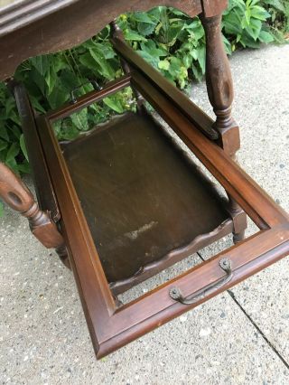 Antique VTG 1960s Moving Wood Bar Tea Serving Buffet Cart Removable Glass Tray 3