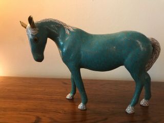 Vintage Cotswold Cloisonne Horse Blue & White Enamel On Copper -