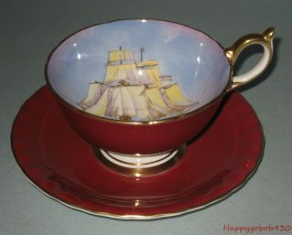 Rare Vintage Aynsley Tea Coffee Cup & Saucer - Sailing Ship Tall Clipper