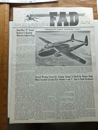 1943 Fairchild Aviation Division Employee Newspaper.  Hagerstown,  Maryland.  8 Pgs