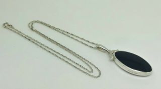 Gorgeous Vintage 1989 Cws Sterling Silver Onyx Double Sided Pendant & Necklace