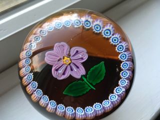 Vintage Scottish Caithness Pansy Flower July Signed Numbered Glass Paperweight