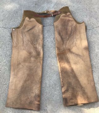 Vintage Tan Suede Leather Fringed Horse Riding Chaps Men 