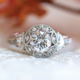 Vintage Art Deco 2.  00ct Moissanite Diamond Solid Sterling Silver Engagement Ring