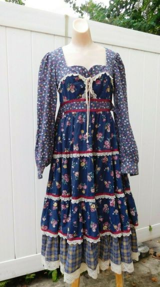 Vintage Gunne Sax ? Prairie Boho Dress Sz Small (6 - 8) No Labels