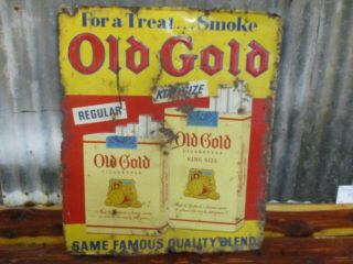 Vintage Sst Old Gold Cigarettes Heavy Tin Metal Advertising Sign 28x33