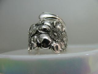 Sterling Silver Spoon Ring S 8 1/2 - 3/4 Wild Rose Floral Flower Jewelry 6551