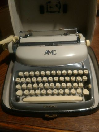 , Vintage Amc,  (alpina) Typewriter With Key Made In Germany.  Grey And Creme