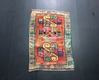 Multicolor Turkish Handmade Rug,  Vintage Decorative Small Rug,  Entry Mat,  348