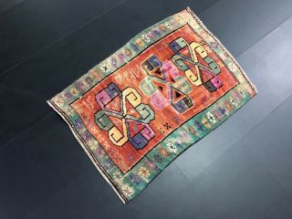 Multicolor Turkish Handmade Rug,  Vintage Decorative Small Rug,  Entry Mat,  348 2