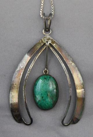 Vtg Eilat Stone Israel 925 Sterling Silver Midcentury Modern Necklace Pendant