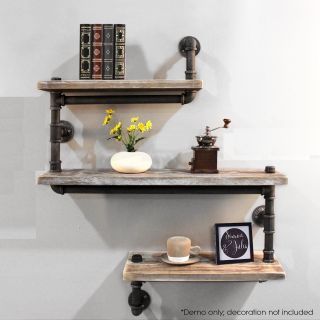 Industrial Pipe Wall Shelf Rustic Bookcase Storage Shelf Wood Shelving Diy 3 Tie