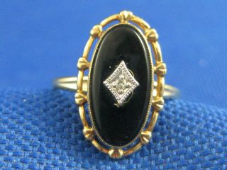 Vintage 10k Yellow Gold Onyx Ring Size 6
