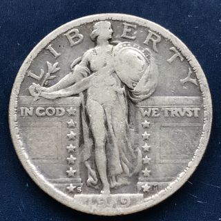 1919 S Standing Liberty Quarter 25c Better Grade Rare Full Date Key 9754
