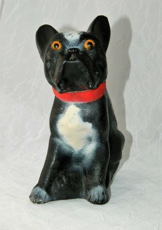 Vintage CHALKWARE FRENCH BULLDOG GLASS EYES c1930 ' s Carnival Prize WOW 2