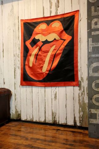 1983 Rolling Stones Musidor Satin Mouth Tongue Vintage Banner Poster Rock N Roll