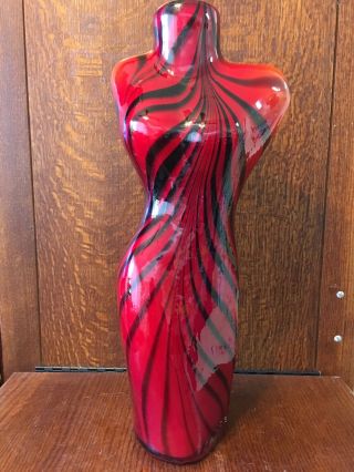 Stunning Large Vintage Murano Bust/torso Vase,  Necklace Hold 17 - 1/8” Tall Red/blk