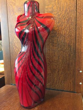 Stunning Large Vintage Murano Bust/Torso Vase,  Necklace Hold 17 - 1/8” Tall Red/Blk 2