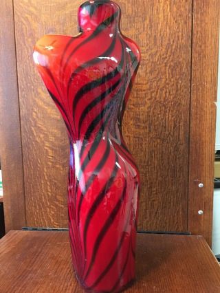 Stunning Large Vintage Murano Bust/Torso Vase,  Necklace Hold 17 - 1/8” Tall Red/Blk 4