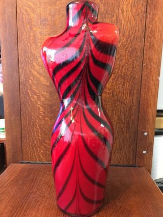Stunning Large Vintage Murano Bust/Torso Vase,  Necklace Hold 17 - 1/8” Tall Red/Blk 5