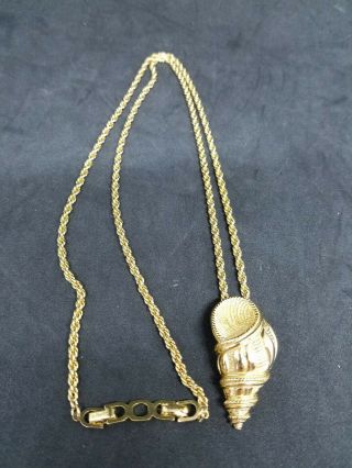 Vintage Christian Dior Gold Tone Sea Shell Pendant Rope Chain Necklace 14 "