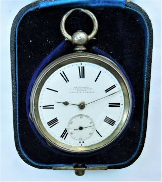 C1910 Poplar Silver Mechanical Pocket Watch In Holder Vintage Antique