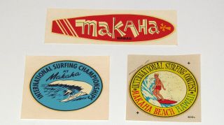 Vintage 1960s Set 3 Makaha International Surfing Championships Water Slide Decal