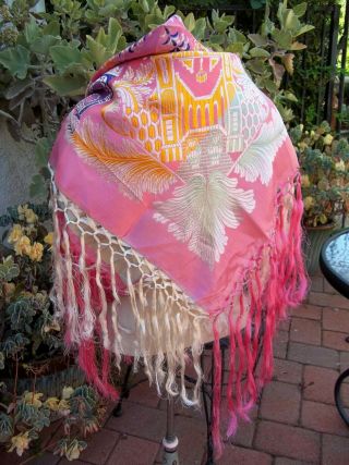 Vintage Taj Mahal Piano Scarf Shawl Tablecloth Pink White Green Yellow