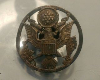 Vintage E Pluribus Unum Eagle Crest Log Emblem Military Screw Back & Pin