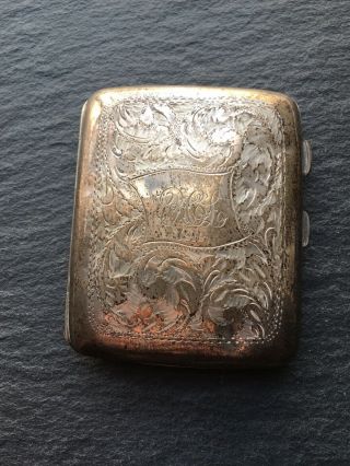 Antique Solid Sterling Silver Cigarette Case Birmingham 1918 Fd Long