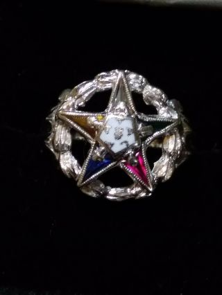 Vintage 10k White Gold Masonic Eastern Star Gemstone Ring Size 3.  5