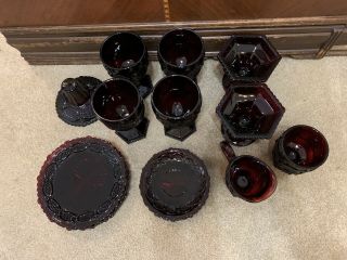 Avon Cape Cod 1876 Ruby Red Saucer Champagne Glass Plates Set of 17 Vintage 2