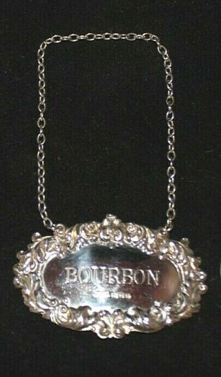 Vintage Ac & Sons Ltd Sterling Silver Bourbon Liquor Tag Decanter Label 13.  3g