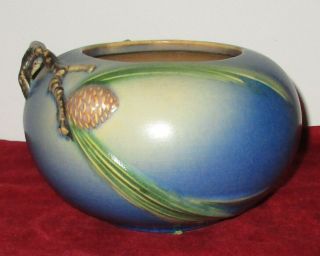 Vintage Roseville Art Pottery Pinecone 1936 Blue Pinecone Rose Bowl 278 - 4 "