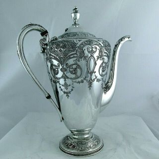 1921 Antique Deco Ornate Paisley Embossed Wilcox Silver Lg Coffee Teapot 50 Oz.