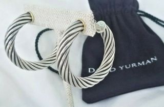David Yurman Rare 14k Gold & Silver Extra Large 2 " Cable Hoop Earrings -
