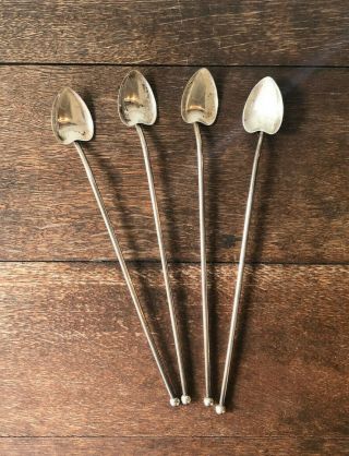 Set Of 4 Vintage Sterling Silver Heart Shaped Ice Tea Julep Spoons,  Stirrers