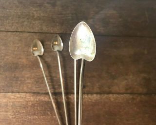 Set of 4 Vintage Sterling Silver Heart Shaped Ice Tea Julep Spoons,  Stirrers 3