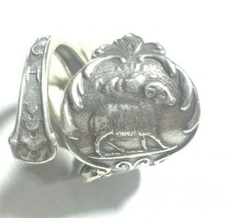 Spoon Ring Ram Aries March Birthday Sterling Silver Band Size 7.  50