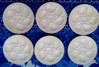 6 Piece Set Vintage French Majolica Ceramic Oyster Plates Creamy White