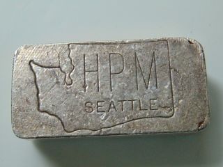 Vintage Hpm Seattle 10.  10 Troy Oz Silver Bar.  999,  Fine Silver Poured Pure