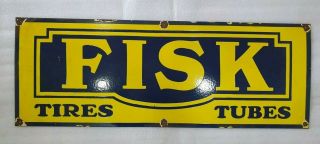 Fisk Tires 29 1/2 X 11 Inches Vintage Enamel Sign