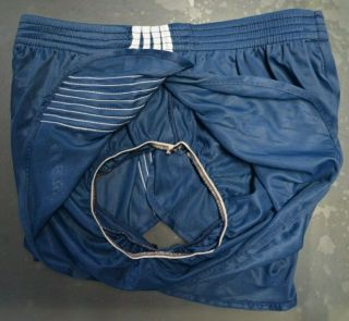 Men Sub4 NWOT VTG 80s SMALL nylon tricot split running shorts NAVY/white stripes 3