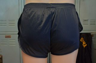 Men Sub4 NWOT VTG 80s SMALL nylon tricot split running shorts NAVY/white stripes 5