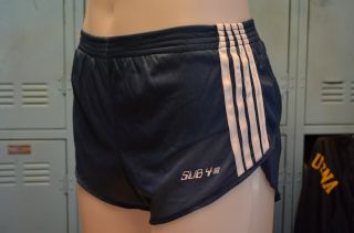 Men Sub4 NWOT VTG 80s SMALL nylon tricot split running shorts NAVY/white stripes 6