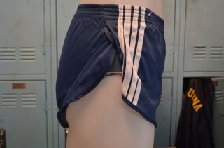 Men Sub4 NWOT VTG 80s SMALL nylon tricot split running shorts NAVY/white stripes 7