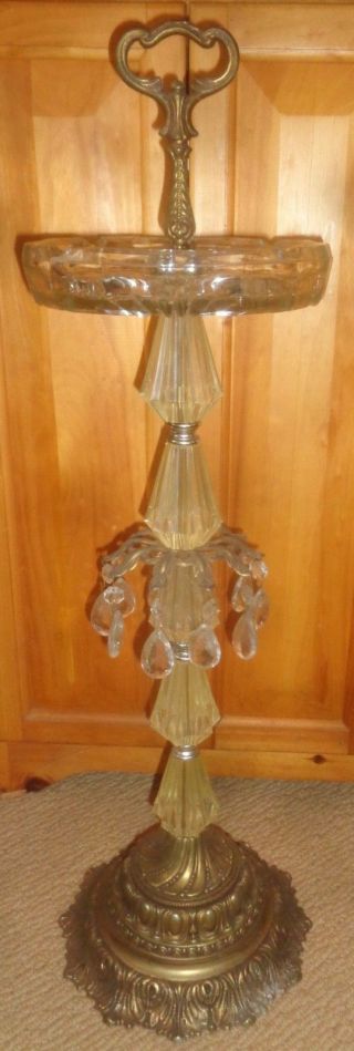 Vintage Art Deco Glass Pedestal Smoking Stand With Tear Drops