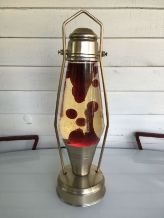 Vintage Lava Light On Lantern Stand Model 6000 Coachlite Red Wax