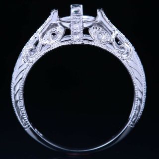 Vintage Style 6mm Round Solid 10k White Gold Ring Filigree Semi Mount Setting
