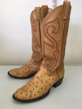 Vtg Larry Mahan Western Cowboy Boots Exotic Leather Ostrich Rockabilly Men’s 7.  5
